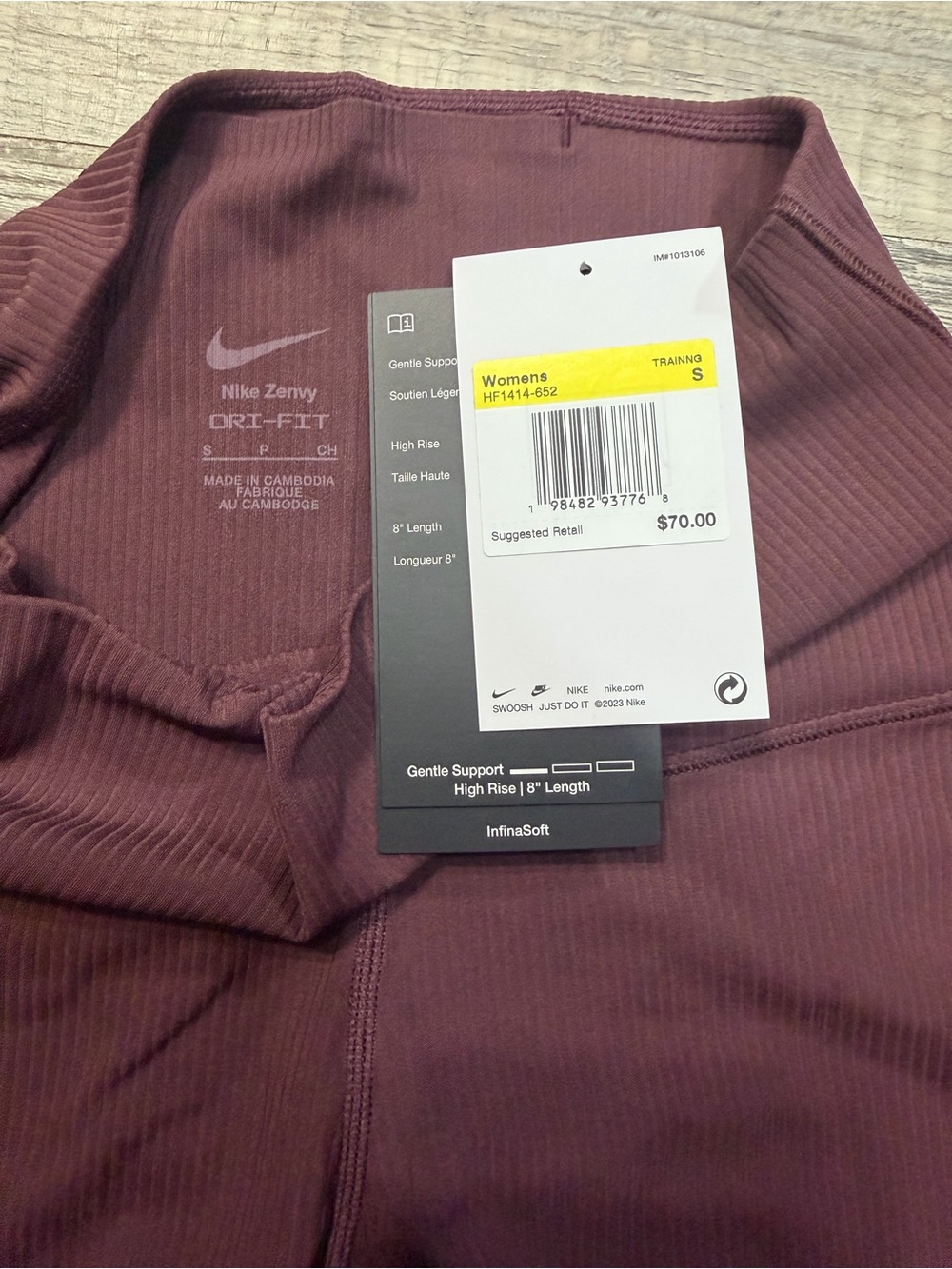 Nike Zenvy Ribbed High-Rise 8" Biker Shorts Dark Red InfinaSoft HF1414-652 - Picture 3 of 4